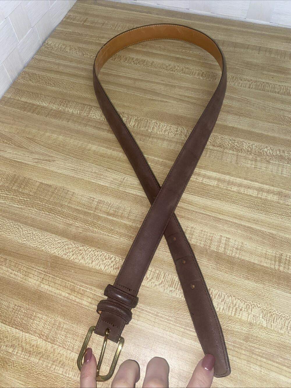 Adams Row Belt Mens 36 Brown Softy Cowhide Leather Solid Brass Buckle USA